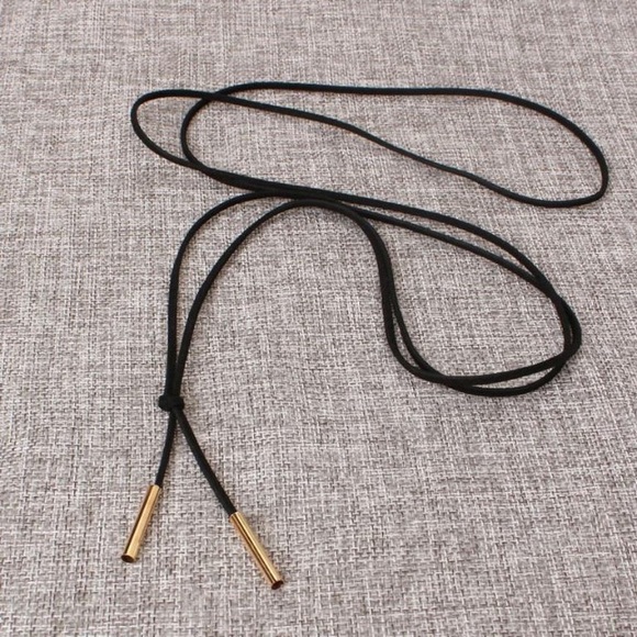 Black Vegan Leather Cord Choker, Silver Tips - Picture 4 of 6